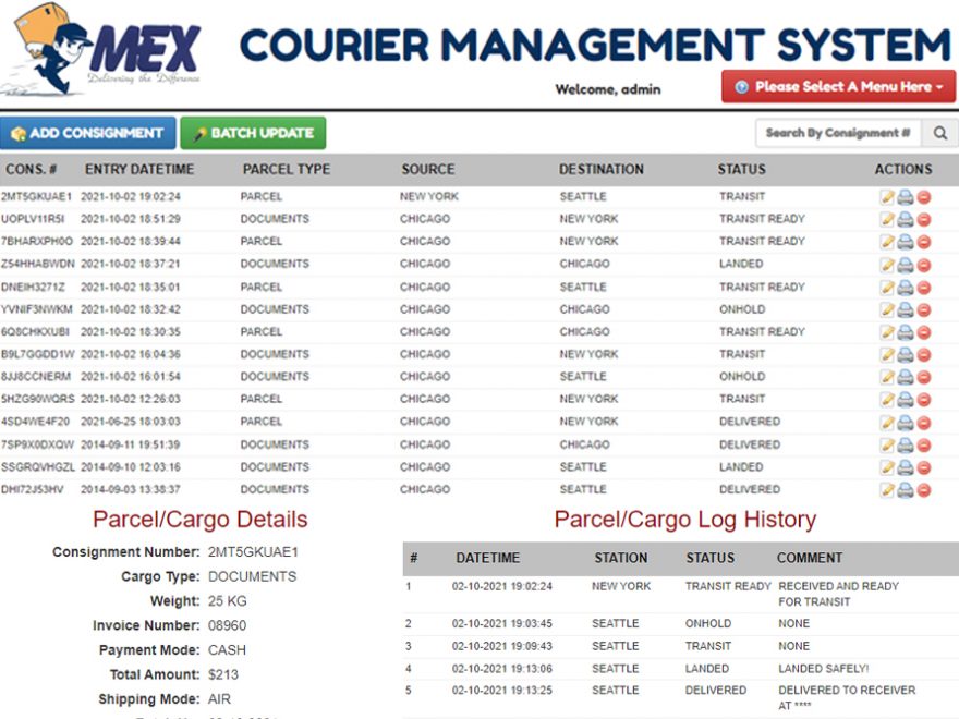 Courier management system project in CodeIgniter with source code