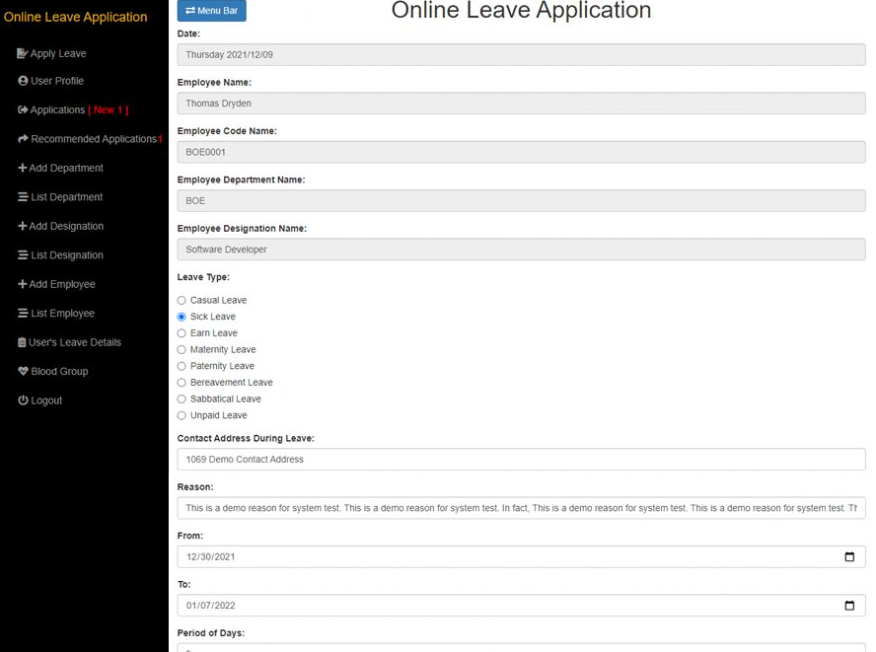 Online Leave Management System with Source code download for free