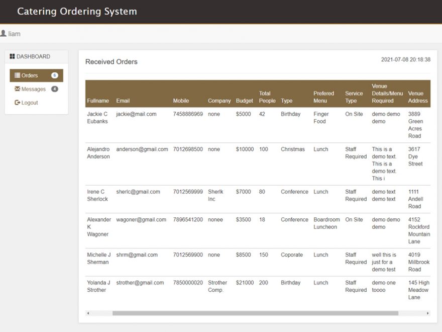 Online Catering Ordering System