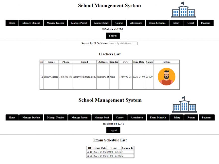 School Management System source code