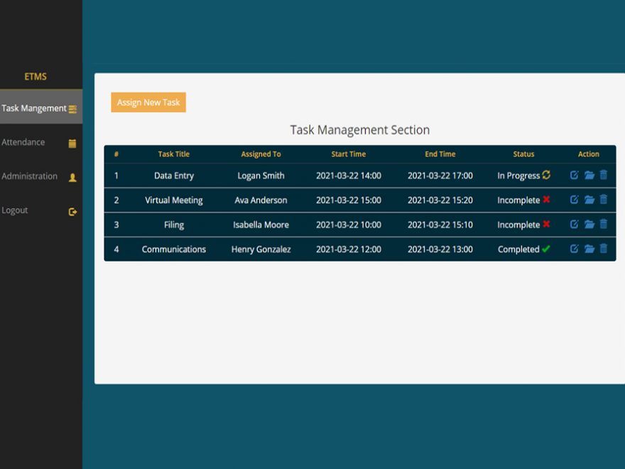 Employee Task Management System in PHP with Source Code for free