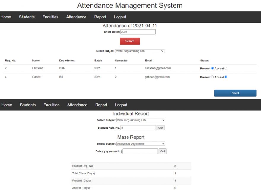 Simple Attendance Management System in PHP with Source Code freeprojectscodes