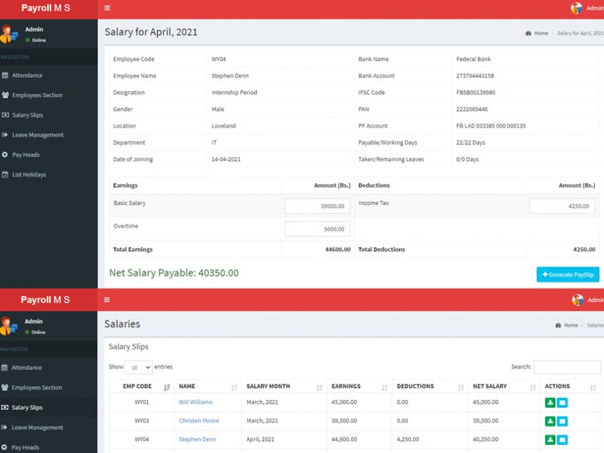 Payroll Management System in PHP with Source Code for free
