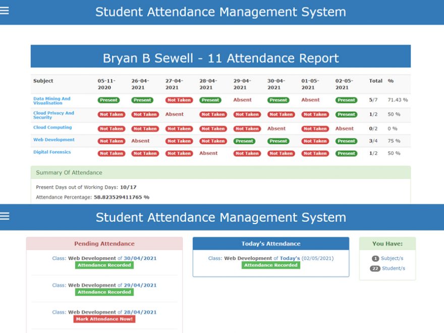 Student Attendance Management System in PHP with Source Code free-projects-codes