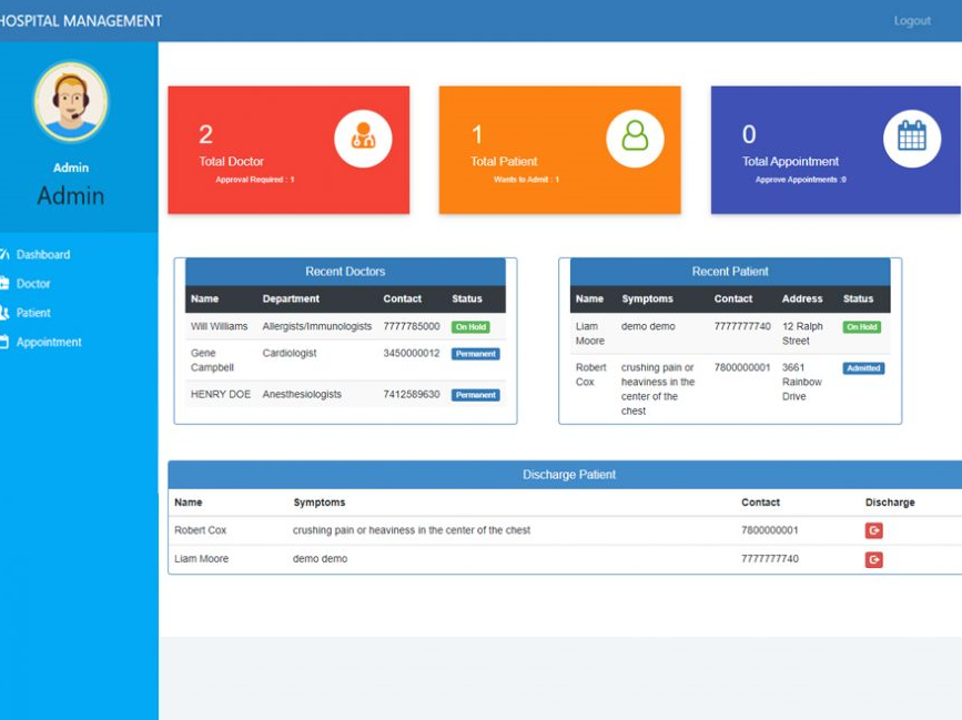 hospital management system project in java web application