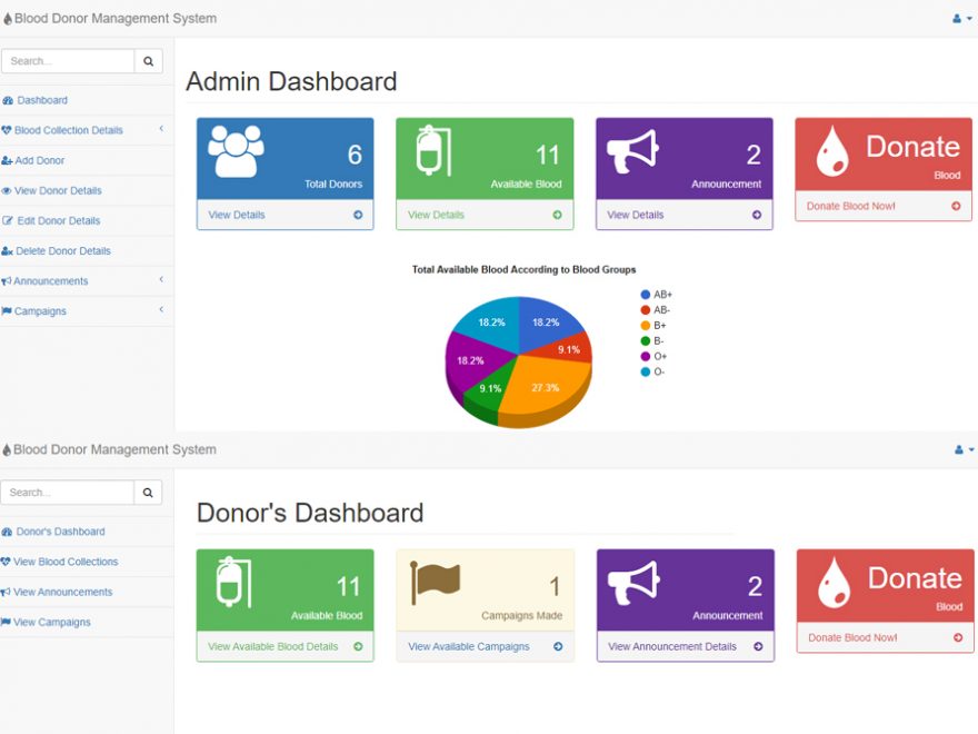 Blood Donor Management System in PHP with Source Code for free