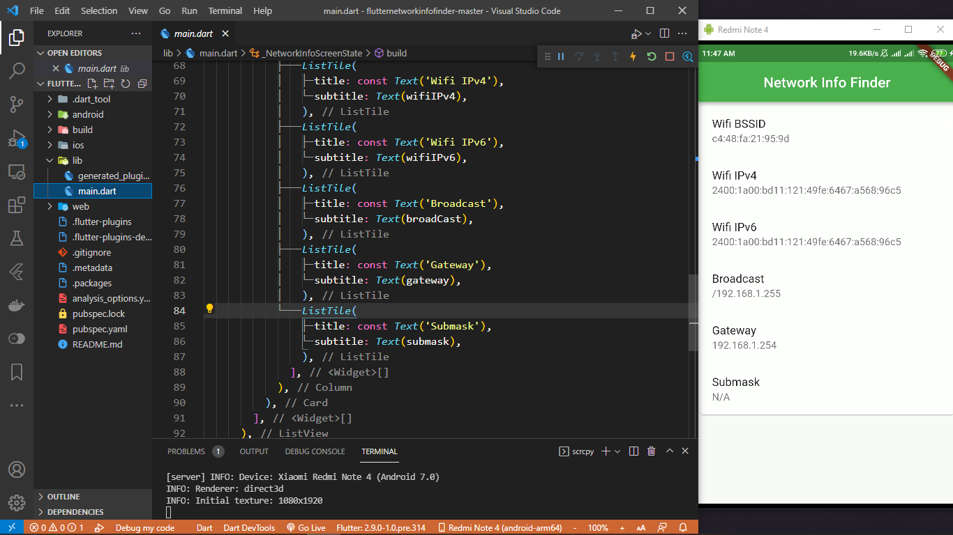 network info finder in flutter with source code.free projects codes