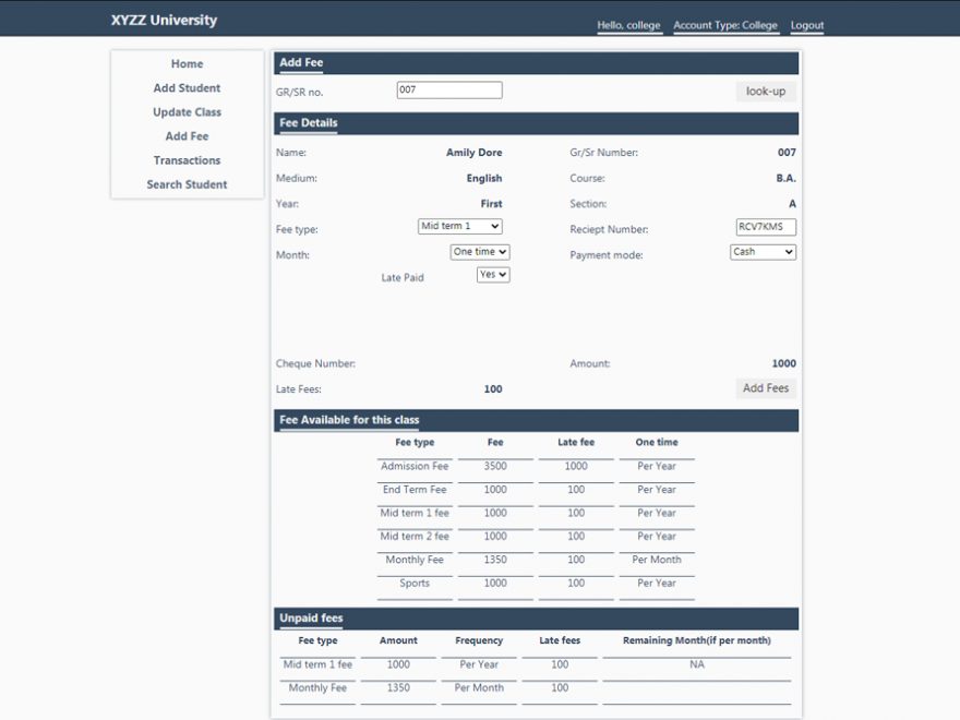 Fees Management System in PHP MySQL with Source Code for free