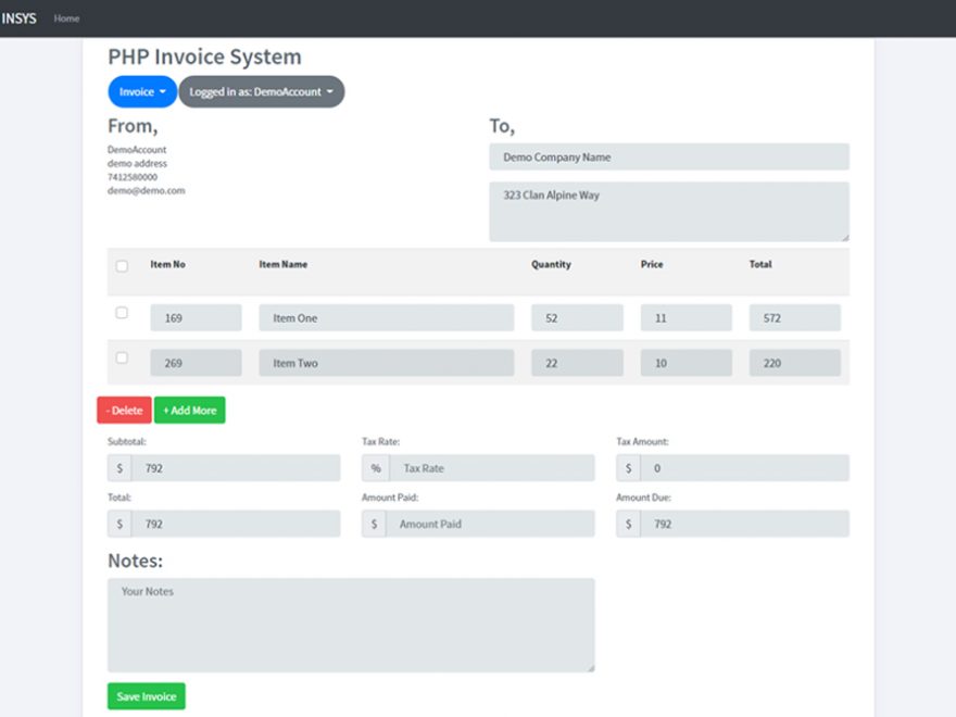 Simple Invoice System in PHP