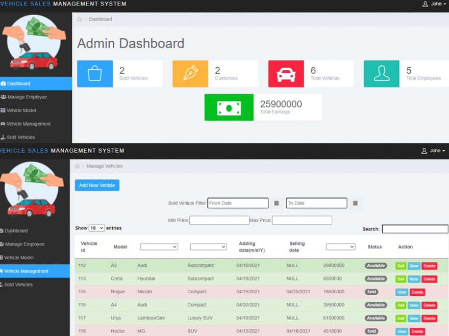 Vehicle Sales Management System in PHP