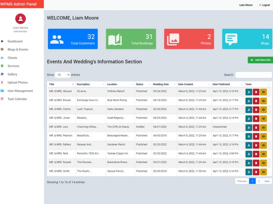 Wedding Management System in PHP with Source Code freeprojectscodes