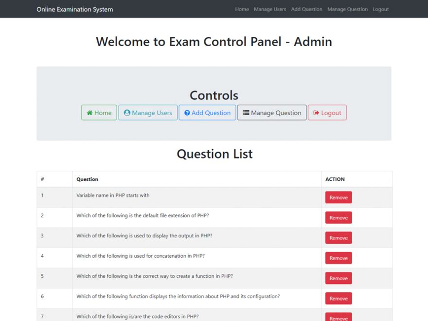 Online Examination System in PHP MySQL with Source Code for free