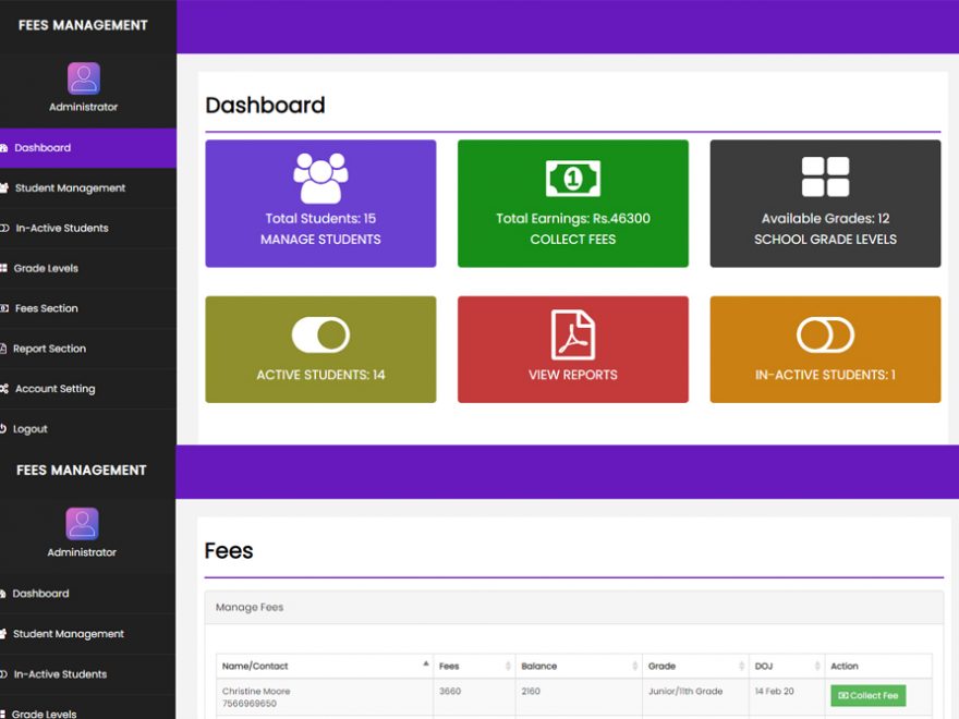 School Fees Management System in PHP with Source Code for free