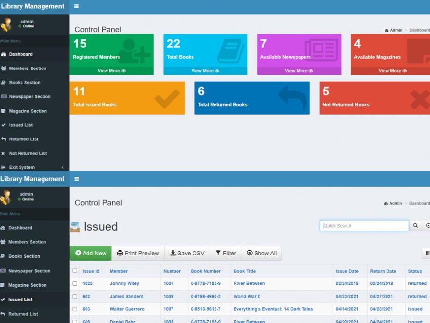 Library Management System project in PHP with Source Code